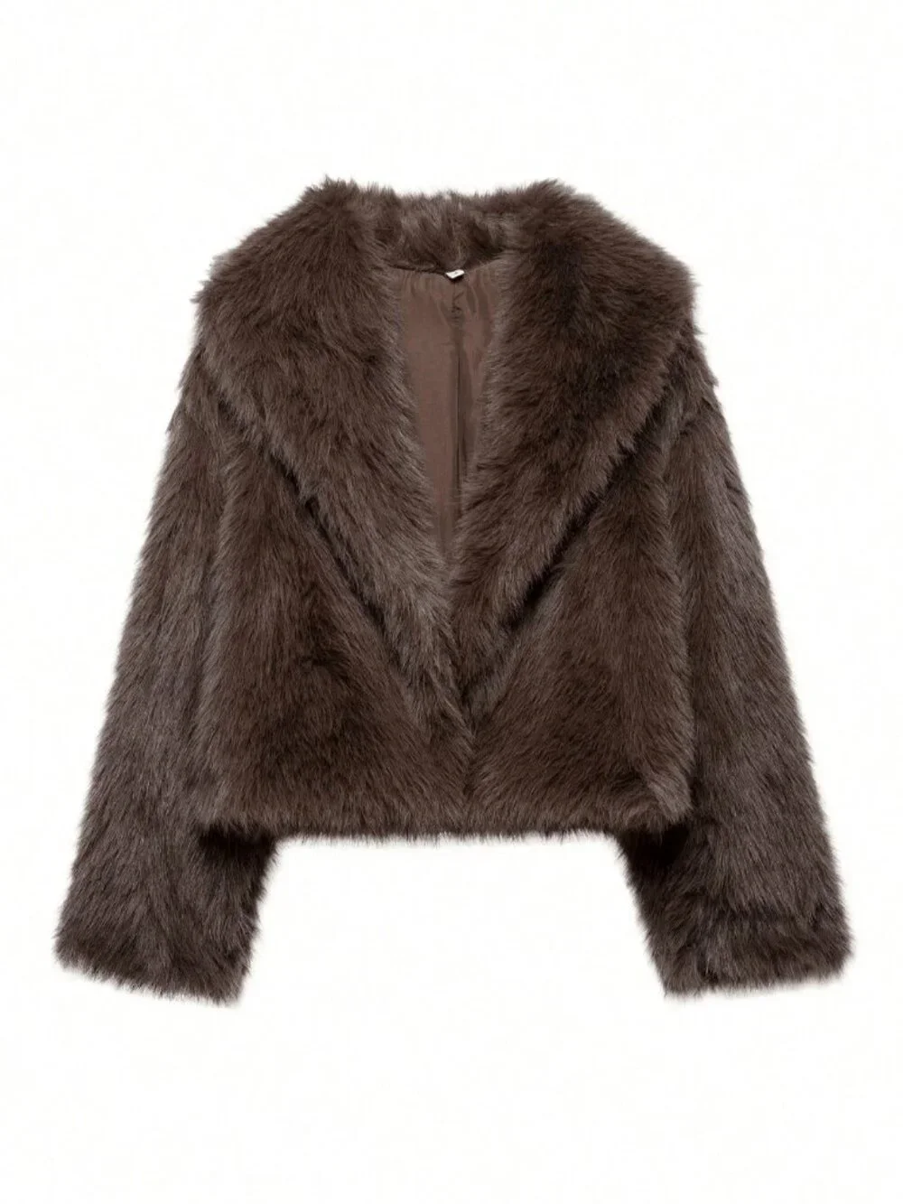 Brown Casual Women's Faux Fur Collar Short Jacket - Picture 4 of 9